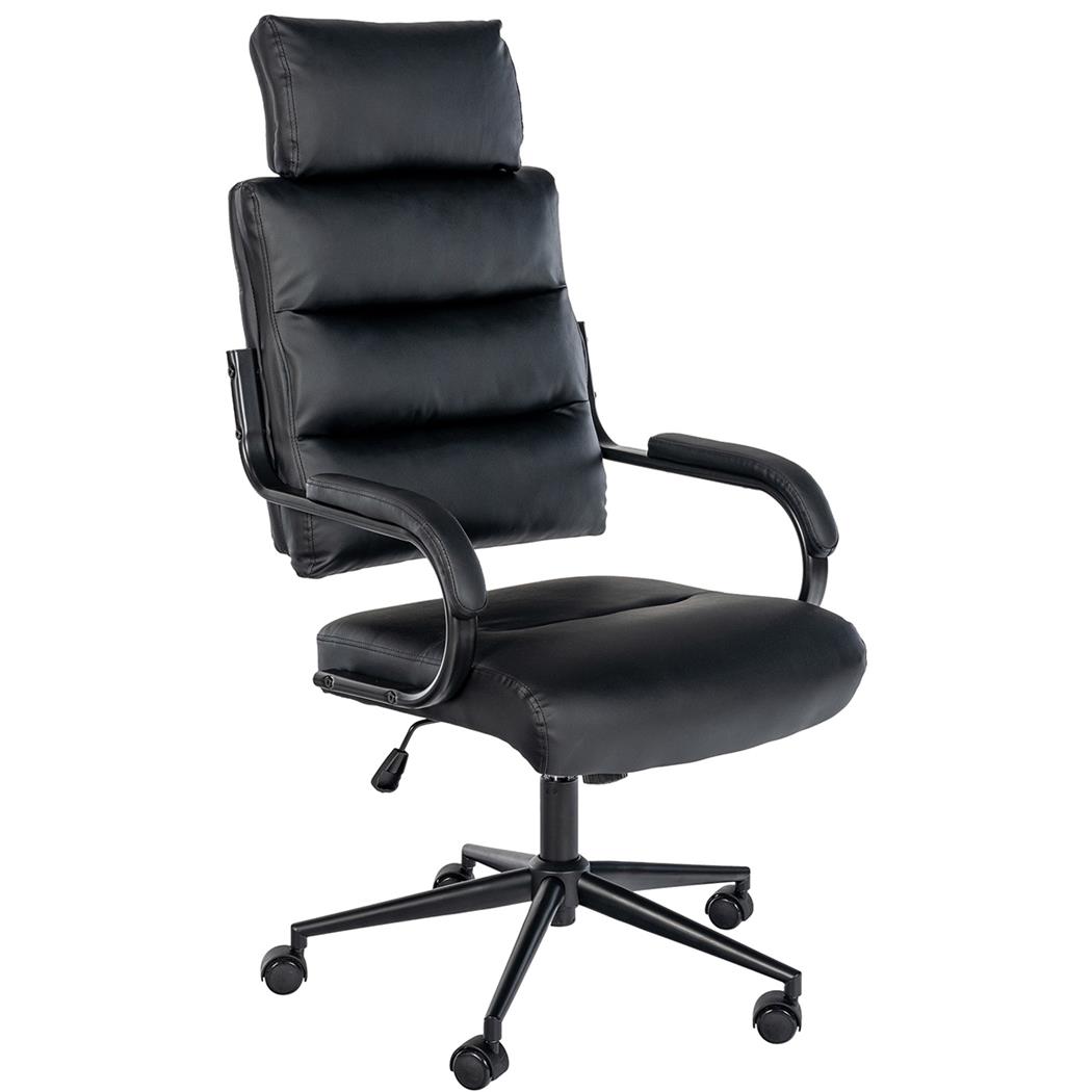 Poltrona Per Ufficio SALEM, Design Elegante e Moderno, Robusta e Confortevole, Pelle Nera e Base Nera
