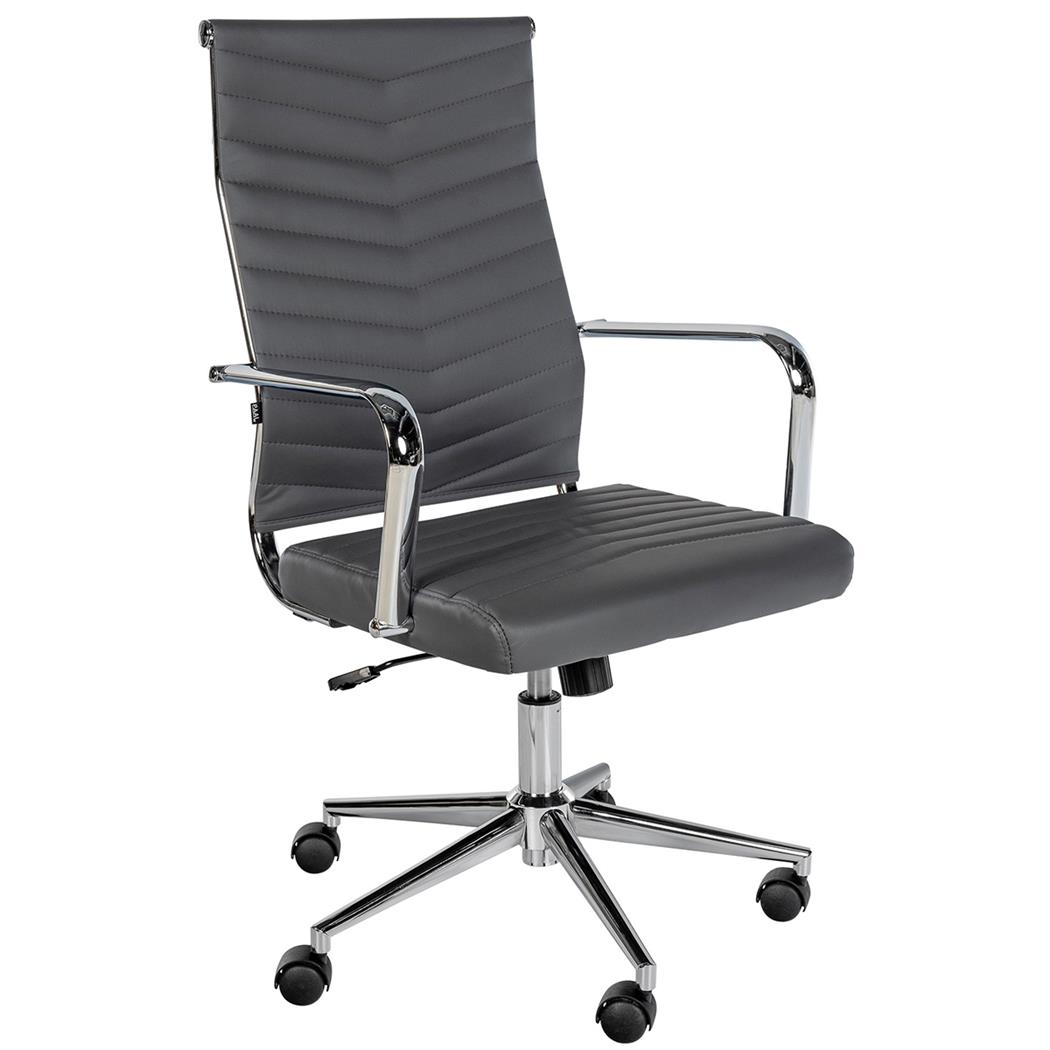 Sedia da Ufficio KOBE, Elegante e Moderna, Struttura in Metallo, Pelle Grigia