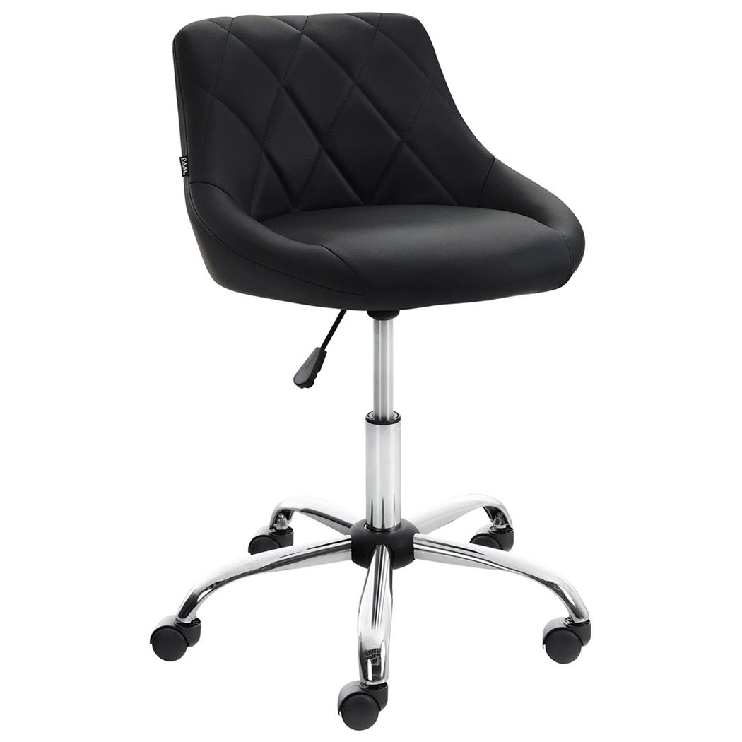 Sgabello da Ufficio DOVEN, Seduta Imbottita, Rivestimento in Pelle con Cuciture, Nero