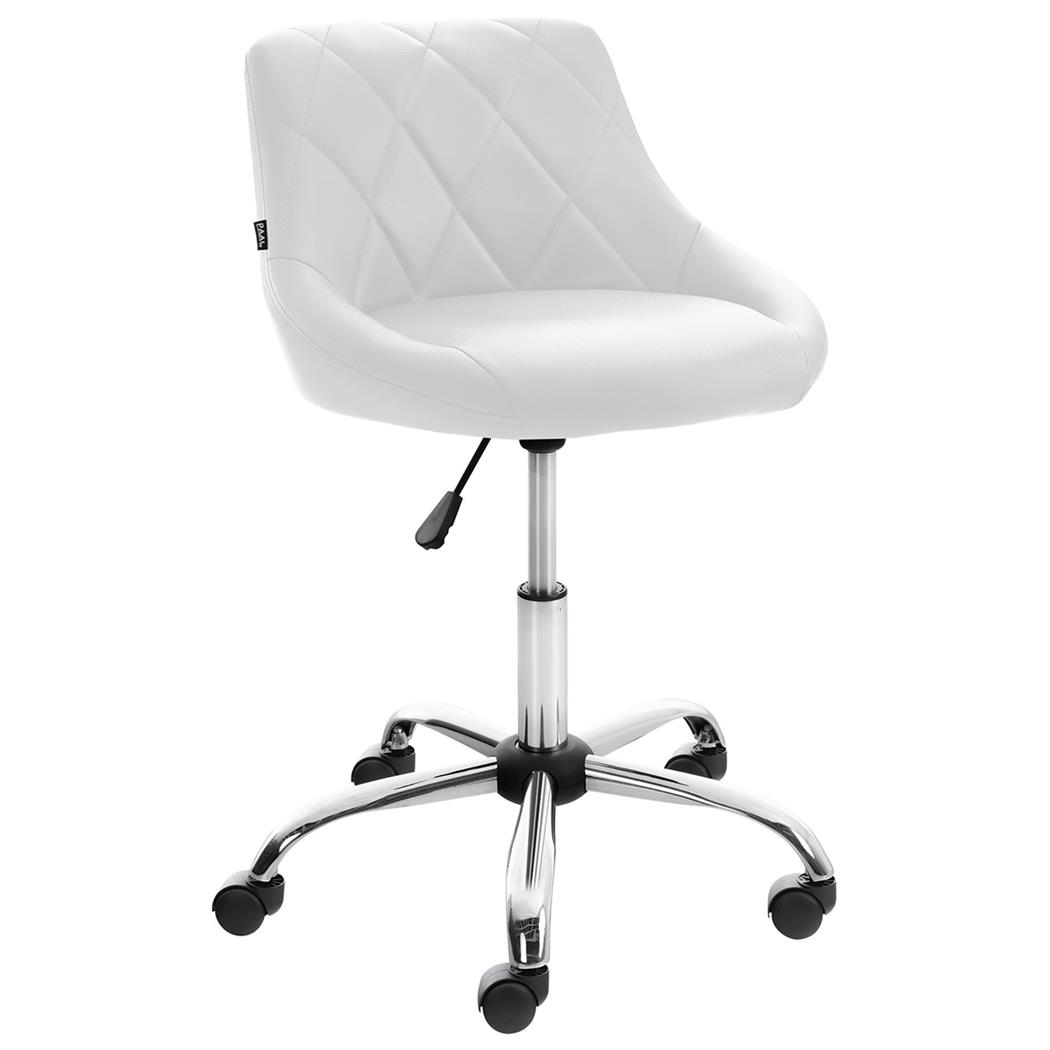 Sgabello da Ufficio DOVEN, Seduta Imbottita, Rivestimento in Pelle con Cuciture, Bianco