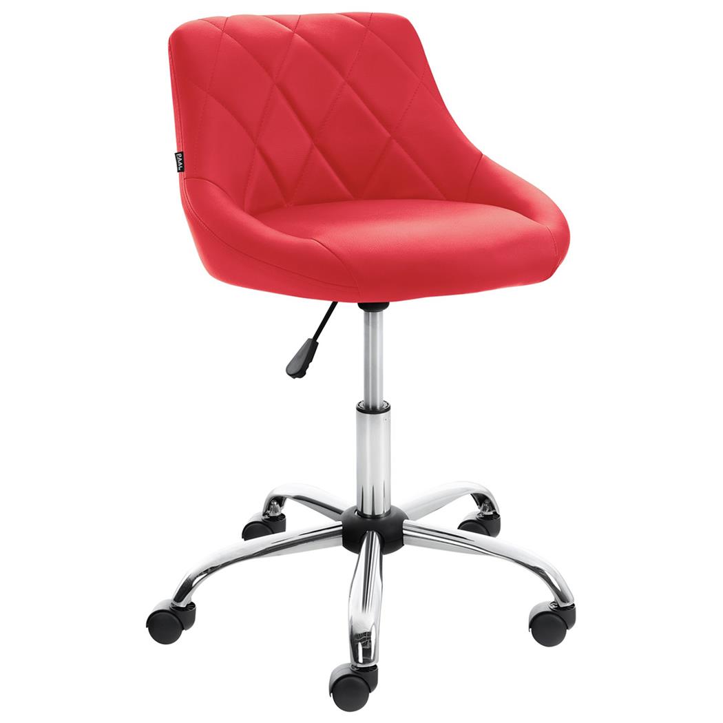 Sgabello da Ufficio DOVEN, Seduta Imbottita, Rivestimento in Pelle con Cuciture, Rosso