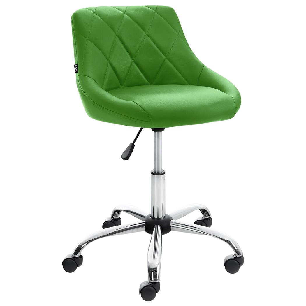 Sgabello da Ufficio DOVEN, Seduta Imbottita, Rivestimento in Pelle con Cuciture, Verde
