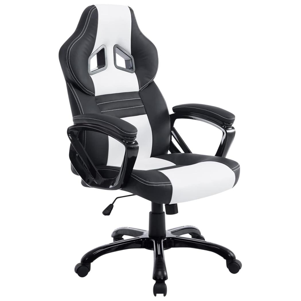 Poltrona Gaming LECLERC, Confortevole, Design Sportivo, in Pelle Nero/Bianco