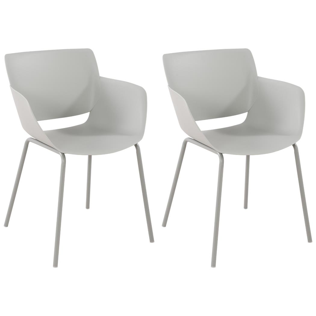 Lotto di 2 Sedie per Sala D'attesa RIKO, Design Moderno, Comoda ed Elegante, Polipropilene, Grigio Chiaro