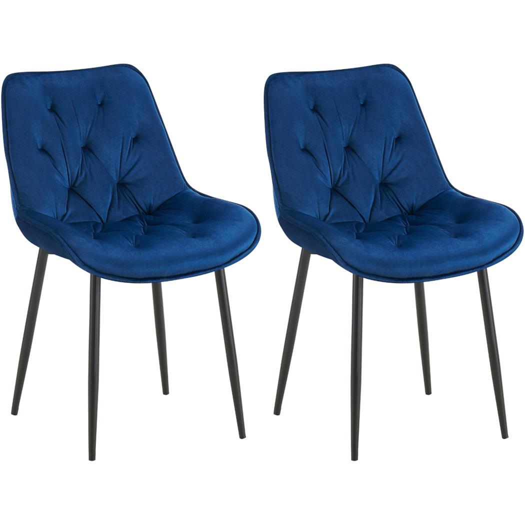 Lotto di 2 Sedie Ospiti GRACE, Confortevole, Design Moderno, Struttura in Metallo, Velluto Blu