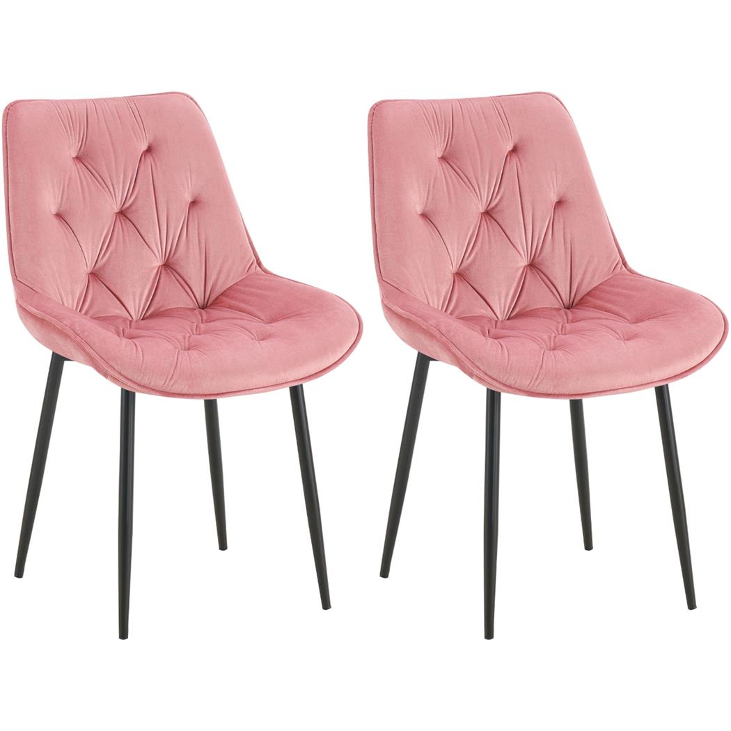 Lotto di 2 Sedie Ospiti GRACE, Confortevole, Design Moderno, Struttura in Metallo, Velluto Rosa