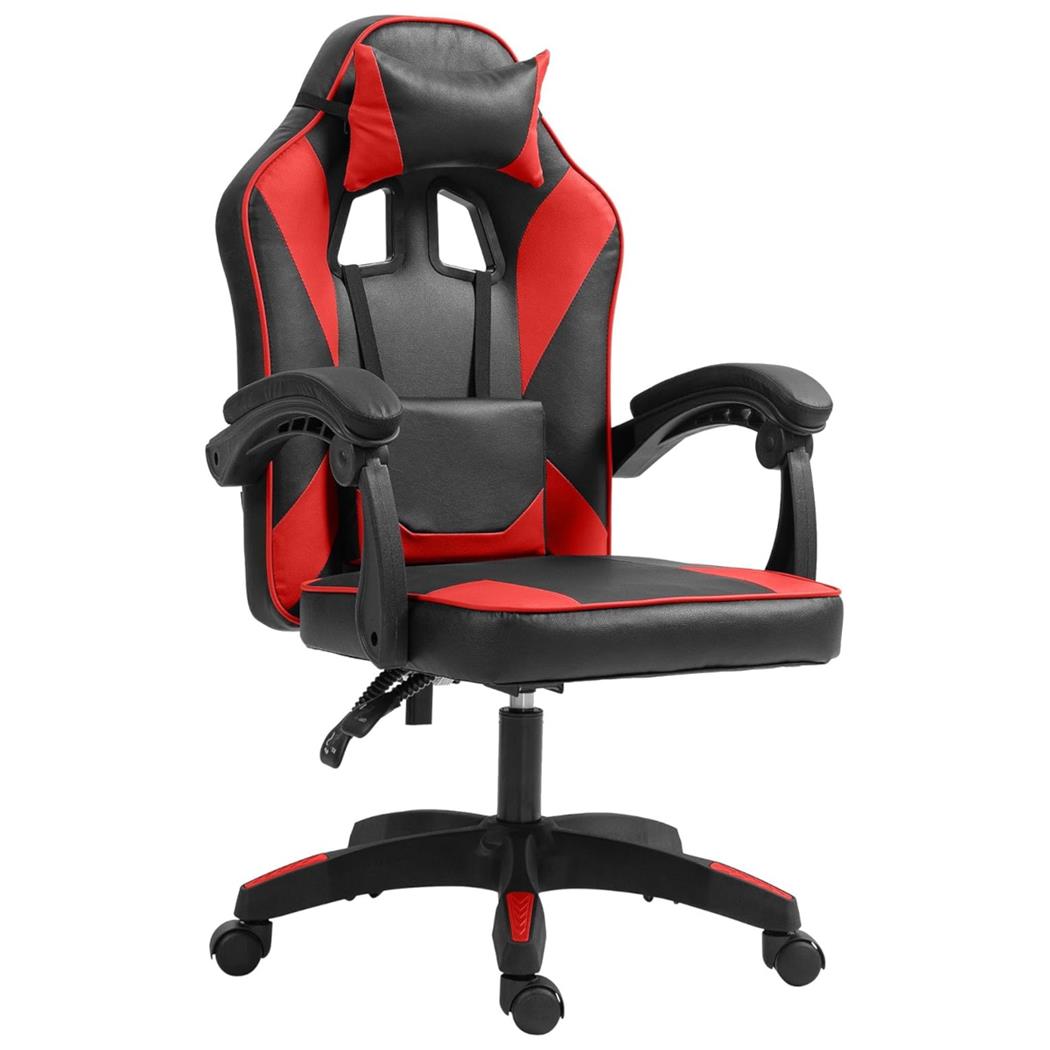 Sedia Gaming TESCO, Con Cuscini Lombare e Cervicale, in Pelle Nera e Rossa