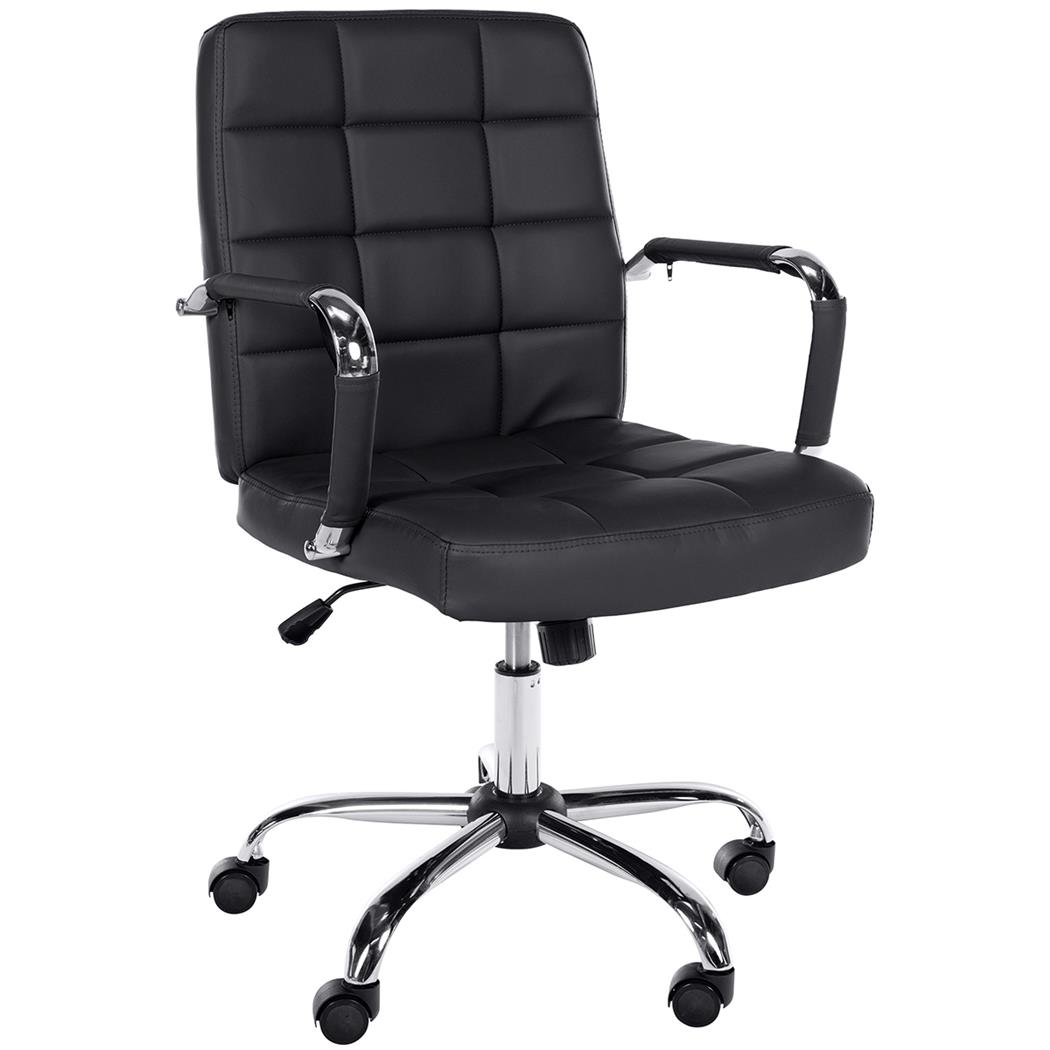Poltrona da Ufficio BAXTER, Comodamente Imbottita, Base in Metallo, Pelle, Nero