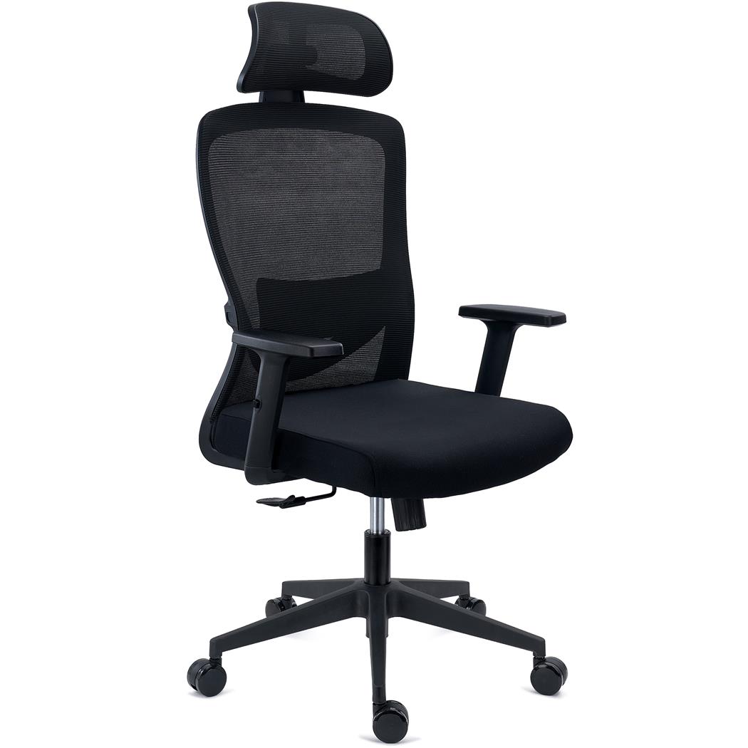 DEMO# Sedia Operativa NOTE PRO, Ergonomica, Poggiatesta, Supporto Lombare Regolabile, Rete e Tessuto, Nero