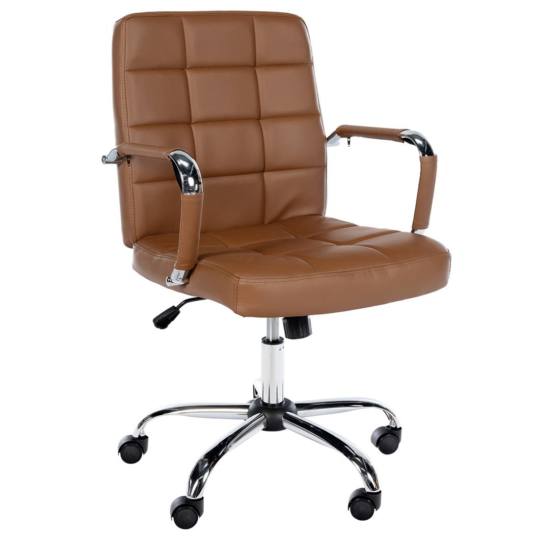Poltrona da Ufficio BAXTER, Comodamente Imbottita, Base in Metallo, Pelle, Marrone