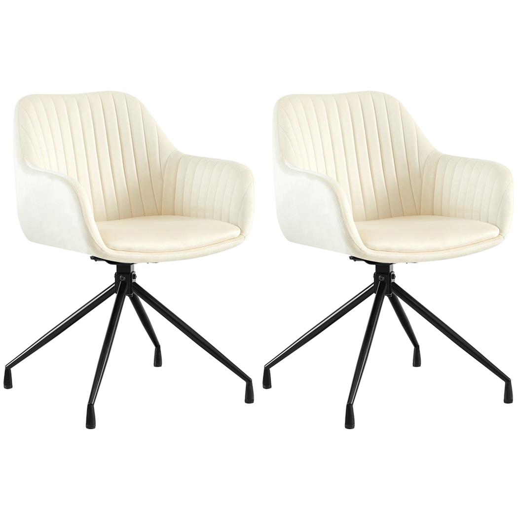 Lotto da 2 Sedie Ospiti TANNER, Struttura in Metallo, Girevole, Di Design, Velluto Beige