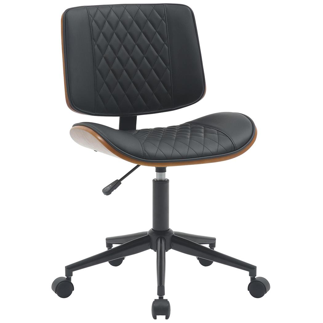 Sedia Per Ufficio MARYEN, Elegante e di Design, Seduta in Legno Noce e Pelle Nera