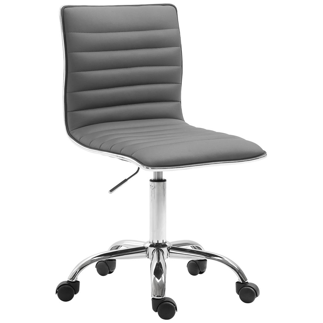 Sgabello da Ufficio WANG, Moderno e Confortevole, Imbottito, Rivestimento in Pelle Grigia