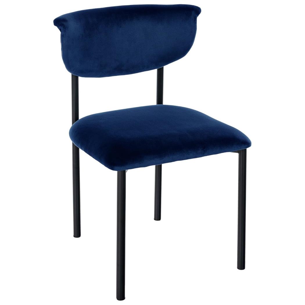 Sedia Sala Attesa / Riunioni TUCKER, Struttura in Metallo Nero, in Velluto Blu