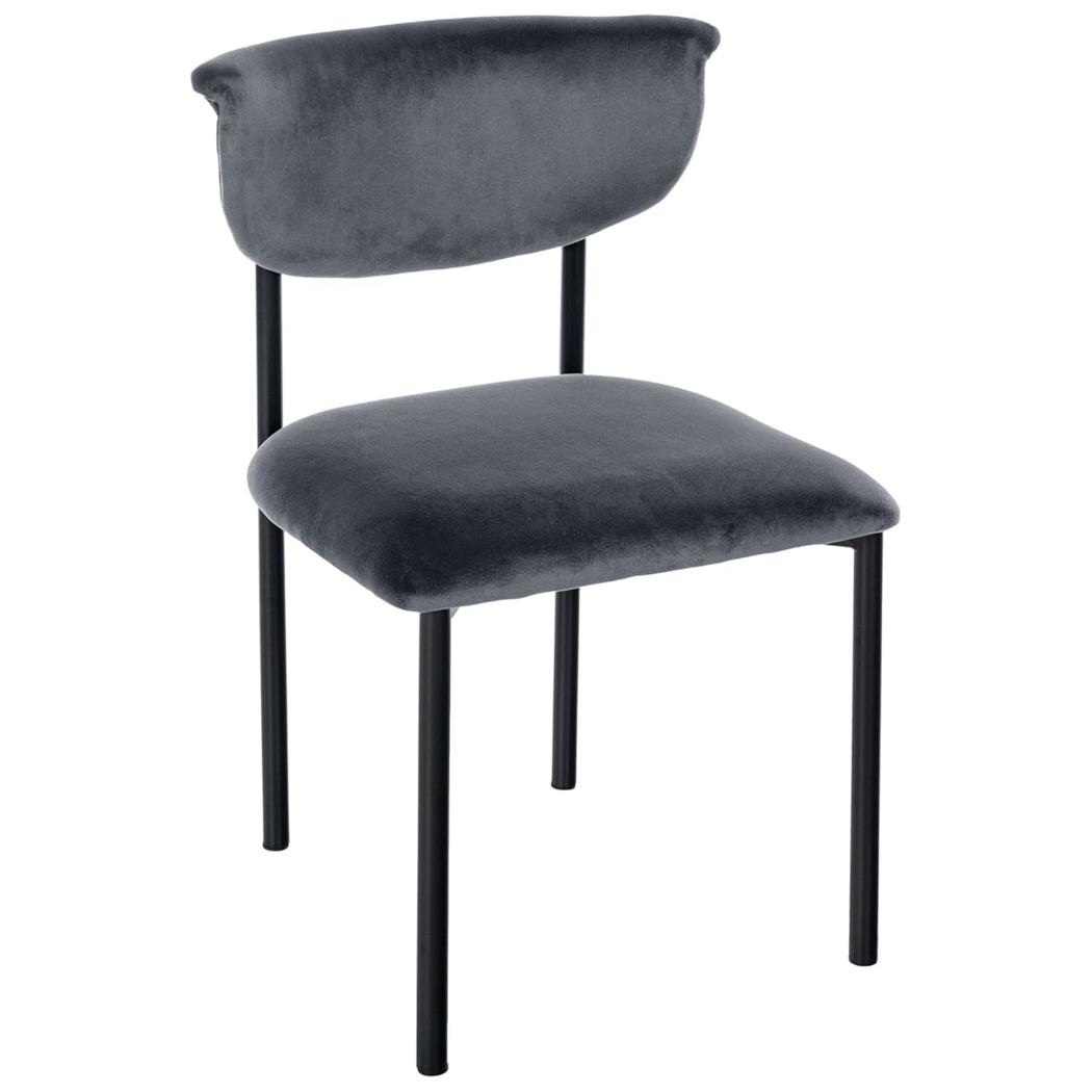 Sedia Sala Attesa / Riunioni TUCKER, Struttura in Metallo Nero, in Velluto Grigio Scuro