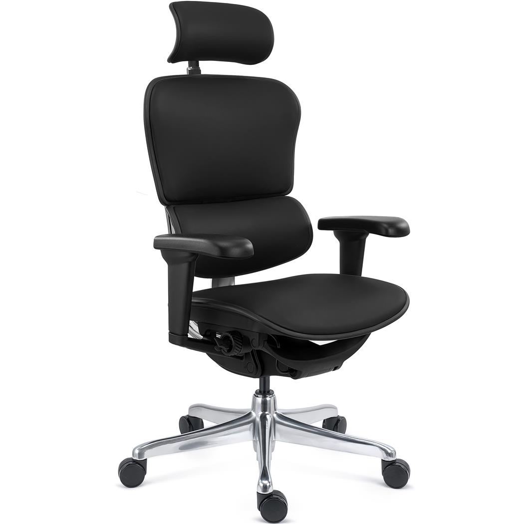 Sedia Ergonomica ERGOULTRA, Completamente Regolabile, Ottima Qualità, in Vera Pelle Nera