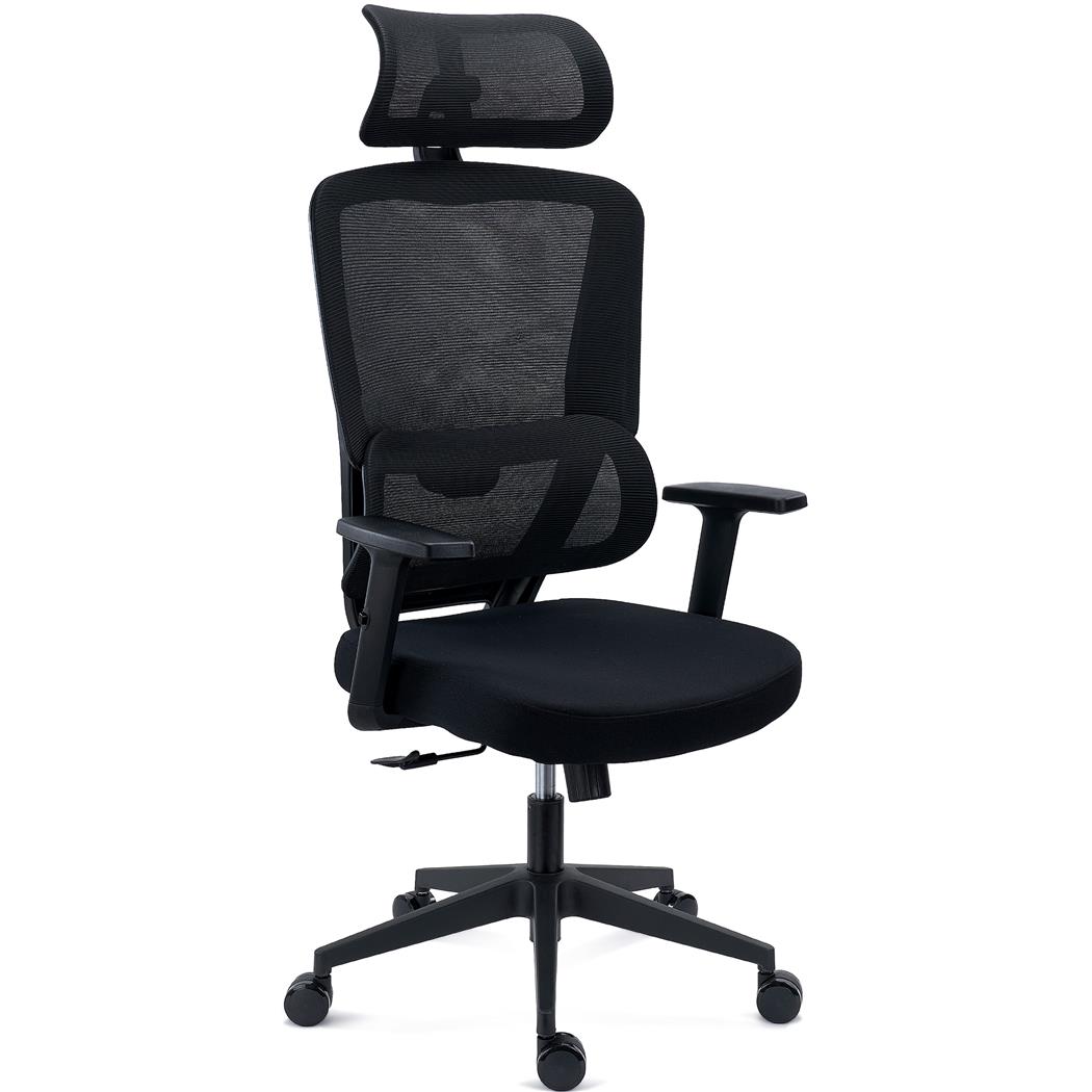 DEMO# Sedia Ergonomica SUPRA, Confortevole, Supporto Lombare, Poggiatesta, Rete Traspirante e Tessuto, Nero