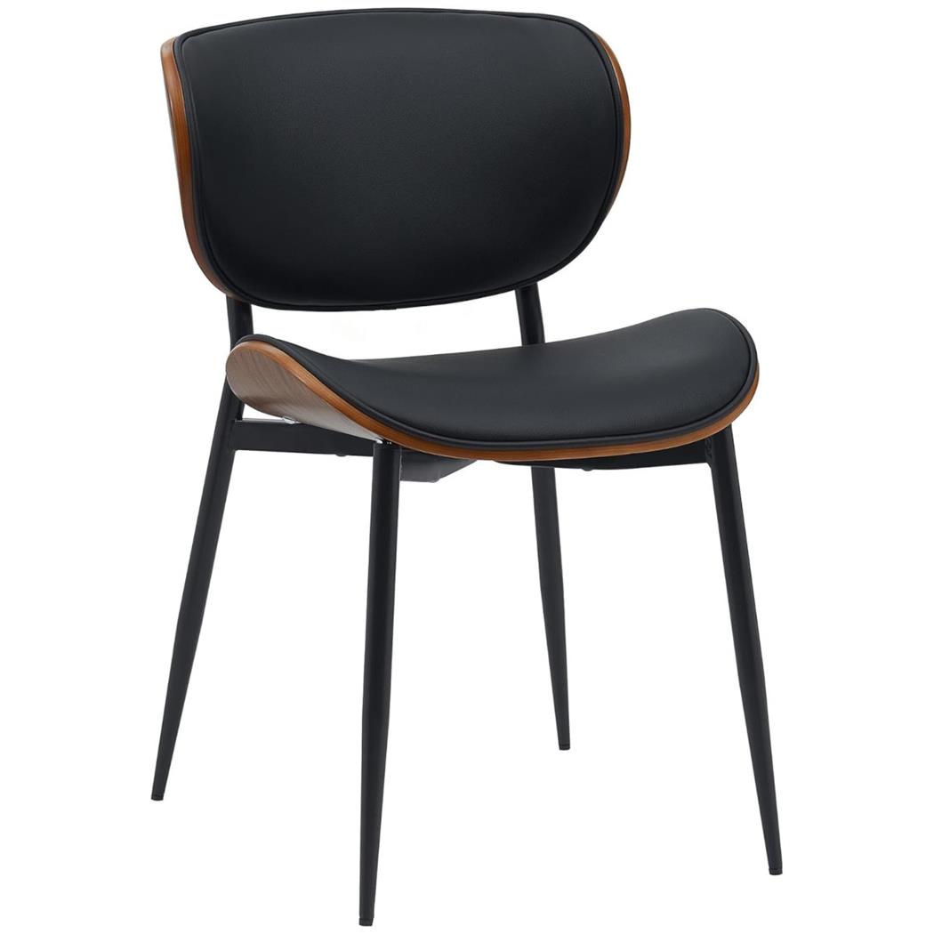 Sedia Sala Attesa / Riunioni BRONSON, Struttura in Legno color Noce e Pelle Nera