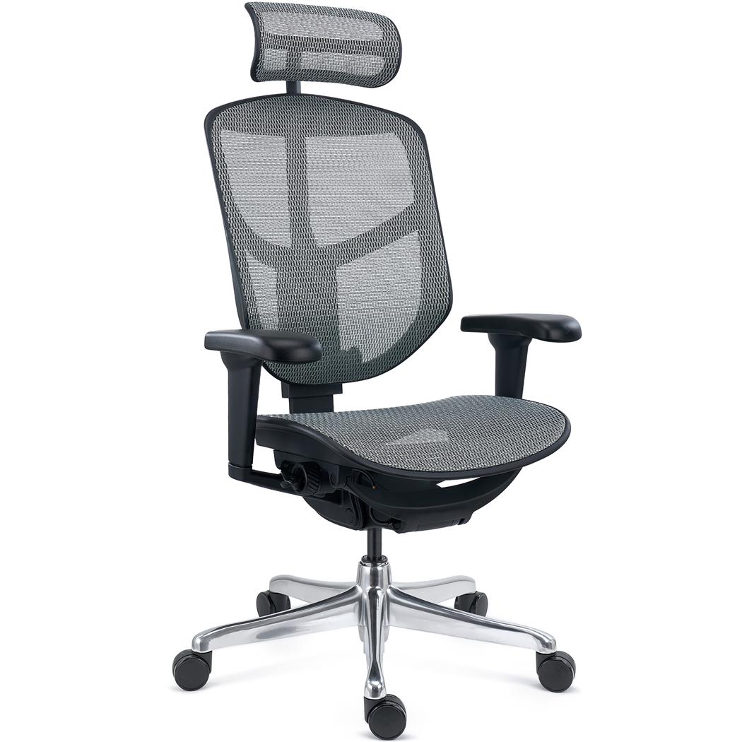 DEMO# Sedia Ergonomica ENJOY, Design Esclusivo, Completamente Regolabile, in Rete Grigia