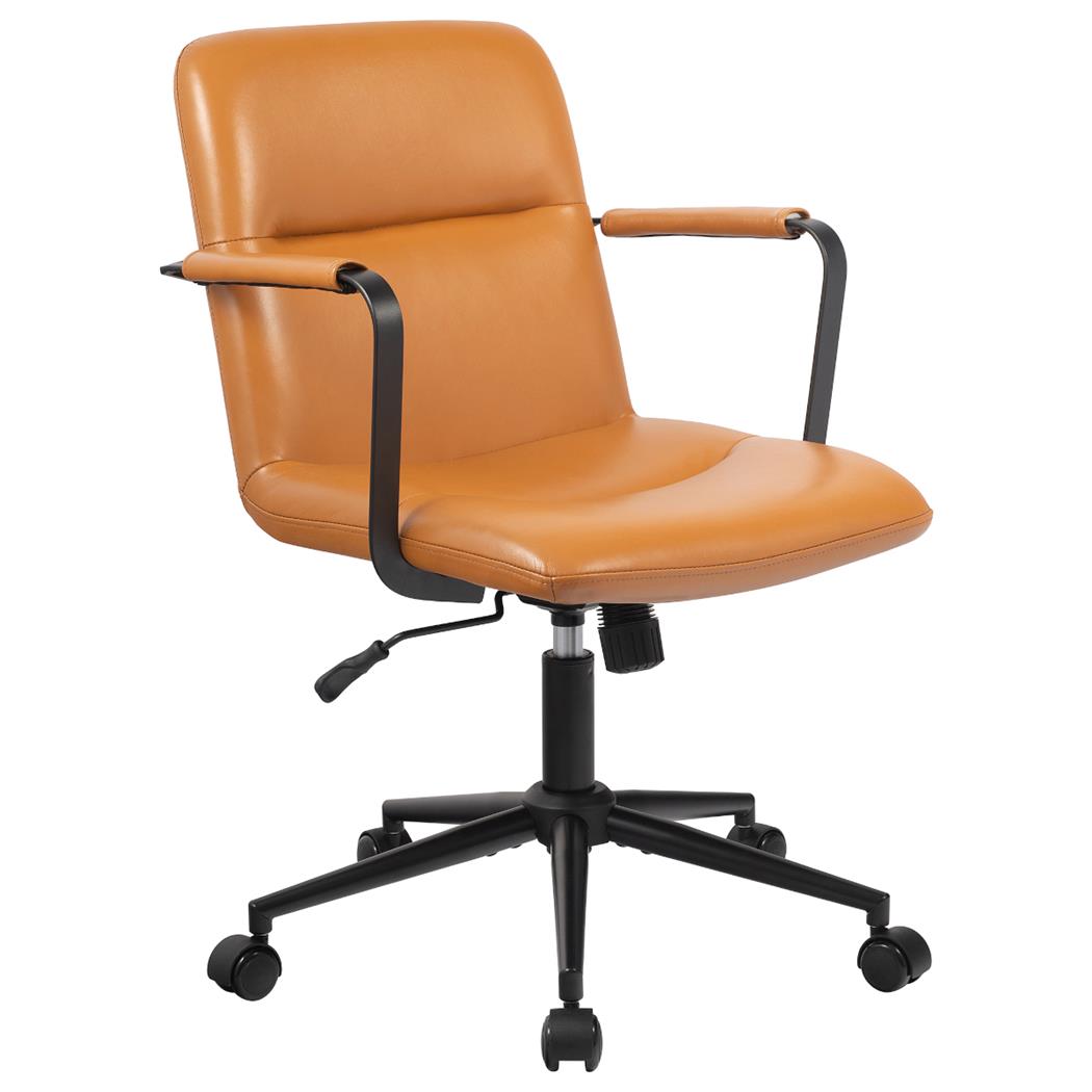 Sedia da Ufficio COBY, Design Elegante, Imbottita e Molto Comoda, in Vera Pelle Marrone Chiaro