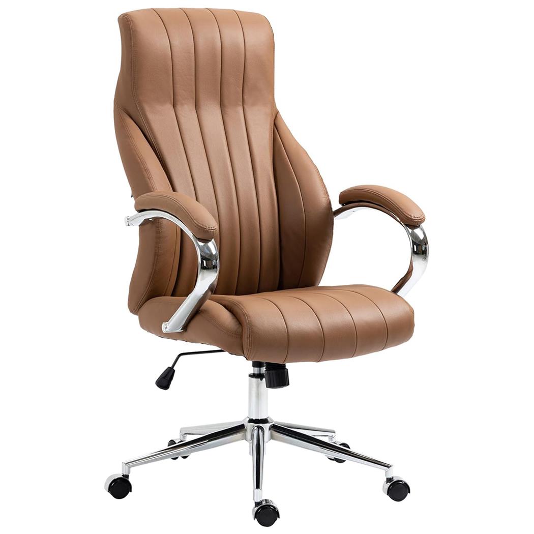 Poltrona Da Ufficio DANIA, Robusta ed Elegante, Struttura in Metallo, Vera Pelle, Marrone Chiaro