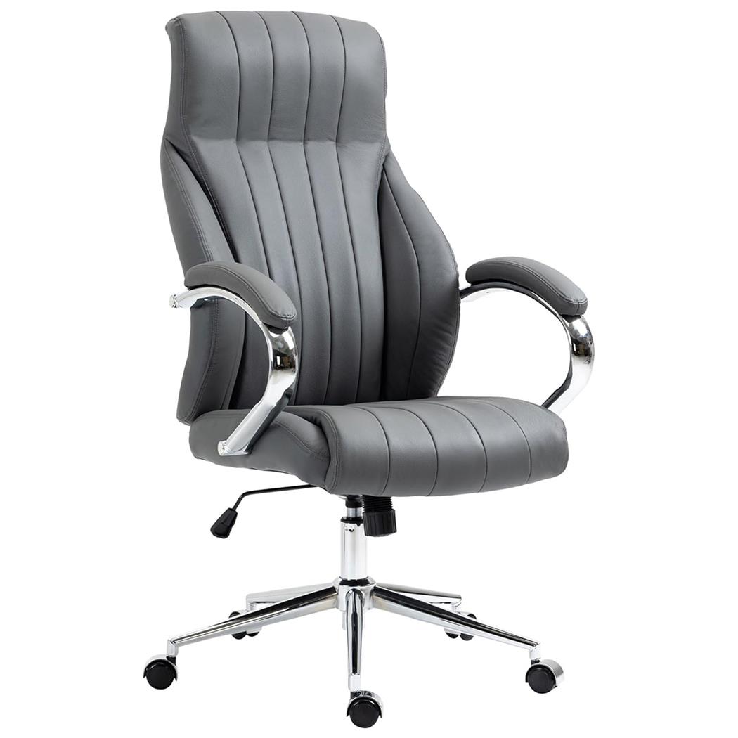 Poltrona Da Ufficio DANIA, Robusta ed Elegante, Struttura in Metallo, Vera Pelle, Grigio