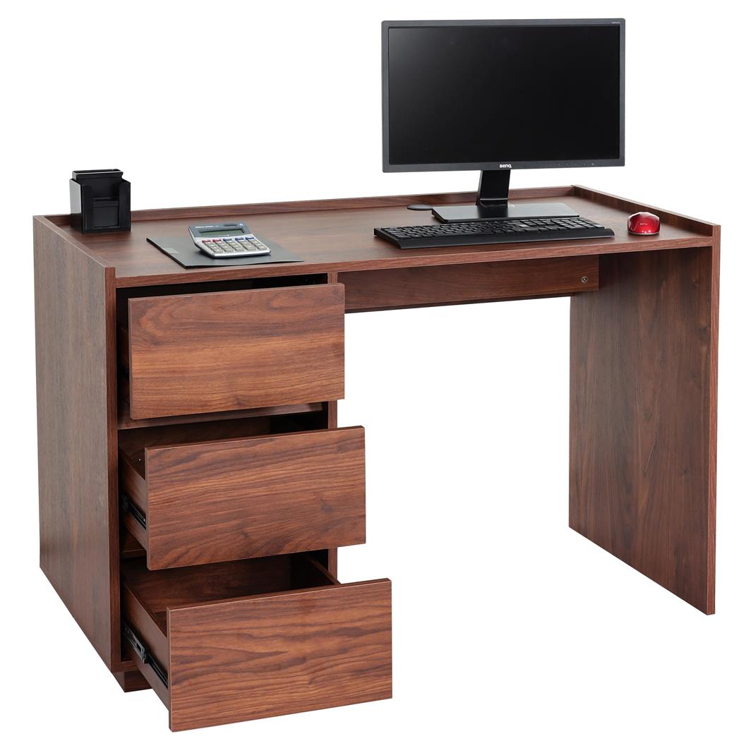 Scrivania per PC NORWAY, Elegante e Pratica, con Cassettiera, 121x60x78cm, in Legno color Noce