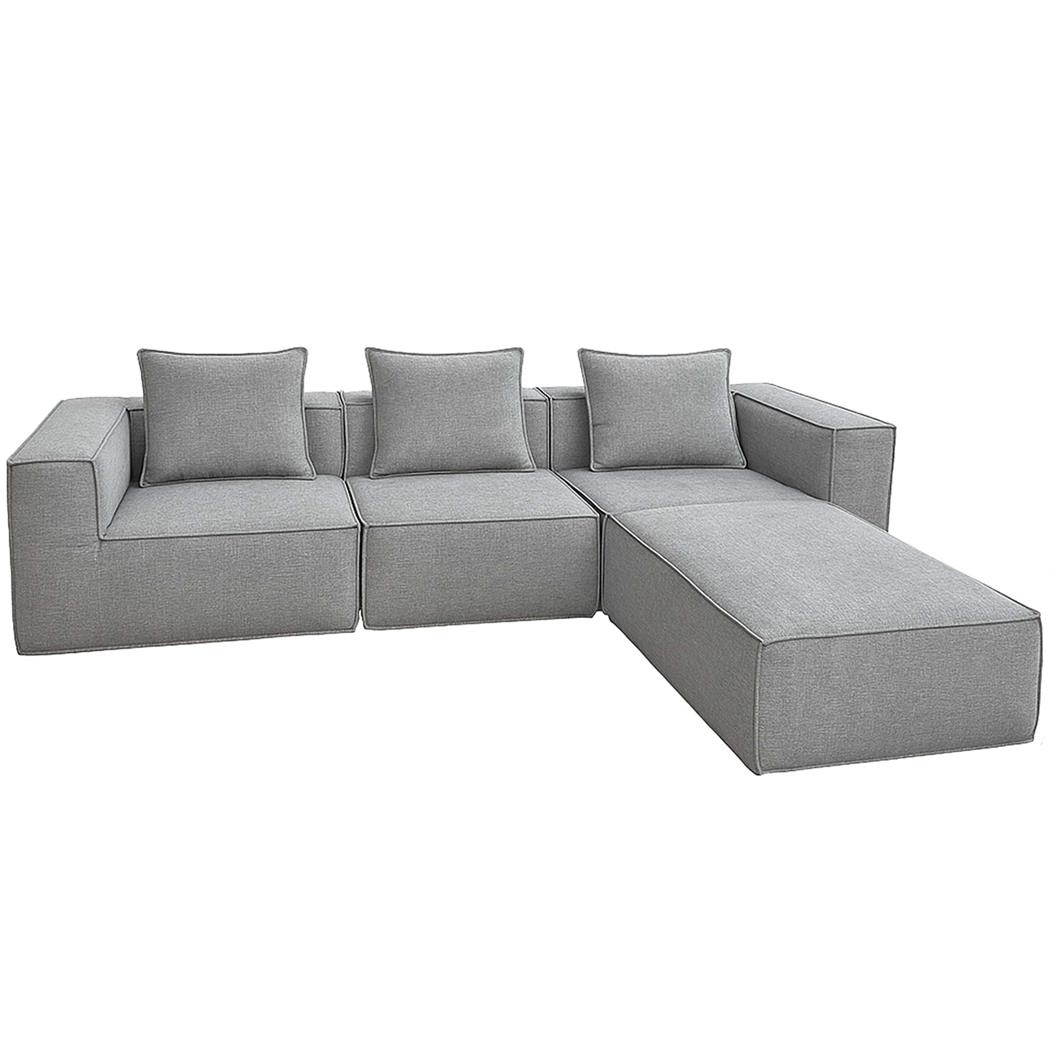 Divano Componibile NANUK, 3 Posti, Versatile e Comodo, Con Cusini, Tessuto, Grigio 