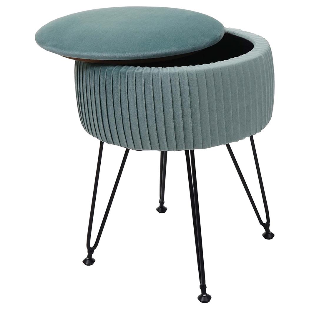 Sgabello MIKO, con Vano Portaoggetti, Versatile e Pratico, Struttura Nera, Tessuto Verde