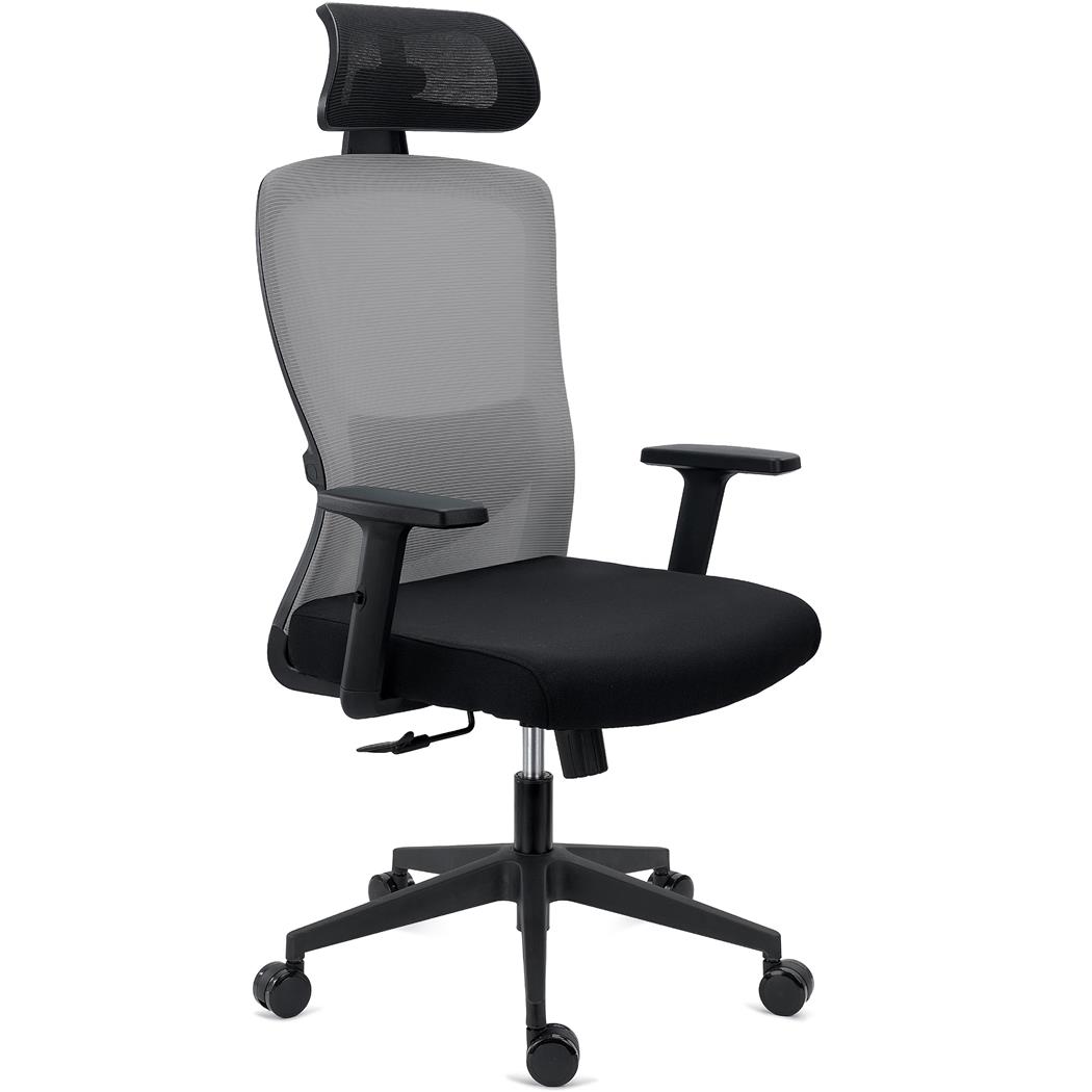 DEMO# Sedia Operativa NOTE PRO, Ergonomica, Poggiatesta, Supporto Lombare Regolabile, Rete e Tessuto, Grigio