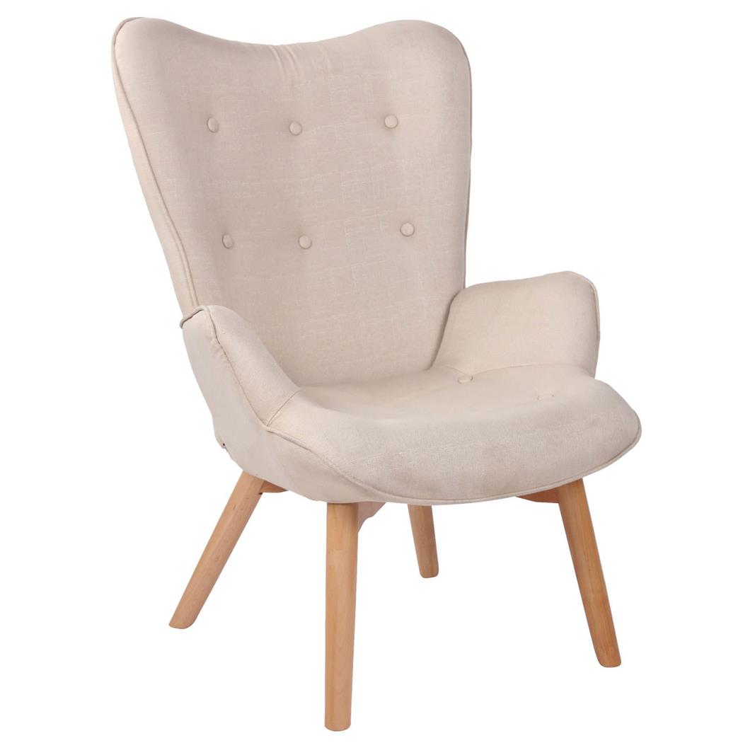 Poltrona Ospiti VILMA, Eleganti Impunture, Gambe in Legno Chiaro, in Tessuto Crema