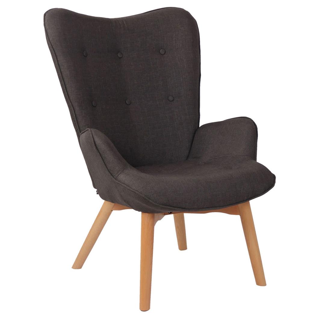 Poltrona Ospiti VILMA, Eleganti Impunture, Gambe in Legno Chiaro, in Tessuto Grigio Scuro
