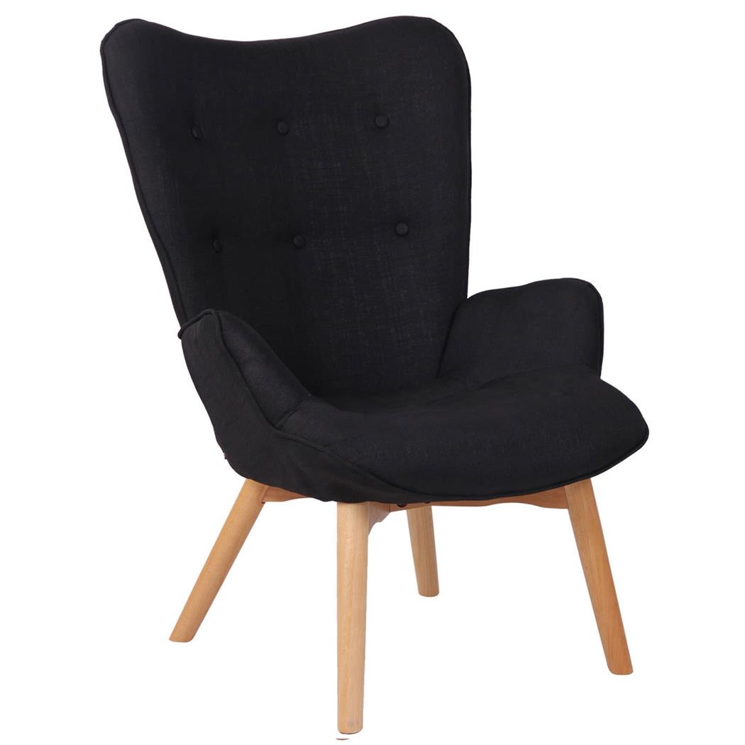 Poltrona Ospiti VILMA, Eleganti Impunture, Gambe in Legno Chiaro, in Tessuto Nero