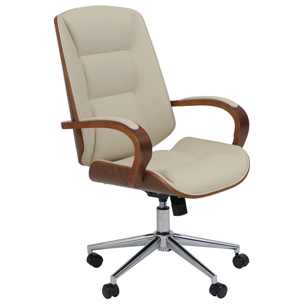 Sedia da ufficio CLARIN, Design Elegante, in Legno colore Noce e Pelle Crema