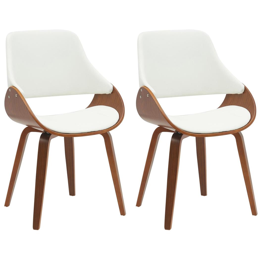 Lotto di 2 Sedie Sala Attesa NESKA, Design vintage, Struttura in Legno color Noce e Pelle Bianca