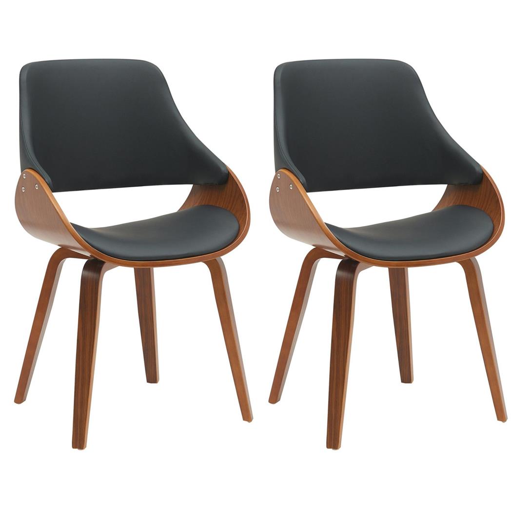 Lotto di 2 Sedie Sala Attesa NESKA, Design vintage, Struttura in Legno color Noce e Pelle Nera