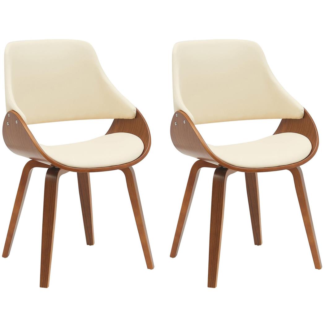 Lotto di 2 Sedie Sala Attesa NESKA, Design vintage, Struttura in Legno color Noce e Pelle Crema