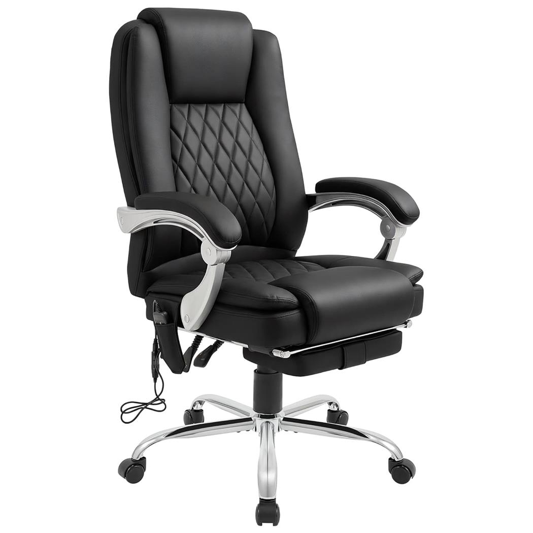 Poltrona da Ufficio CABUYA, Funzione Massaggio e Riscaldante, Reclinabile, Pelle Nera 