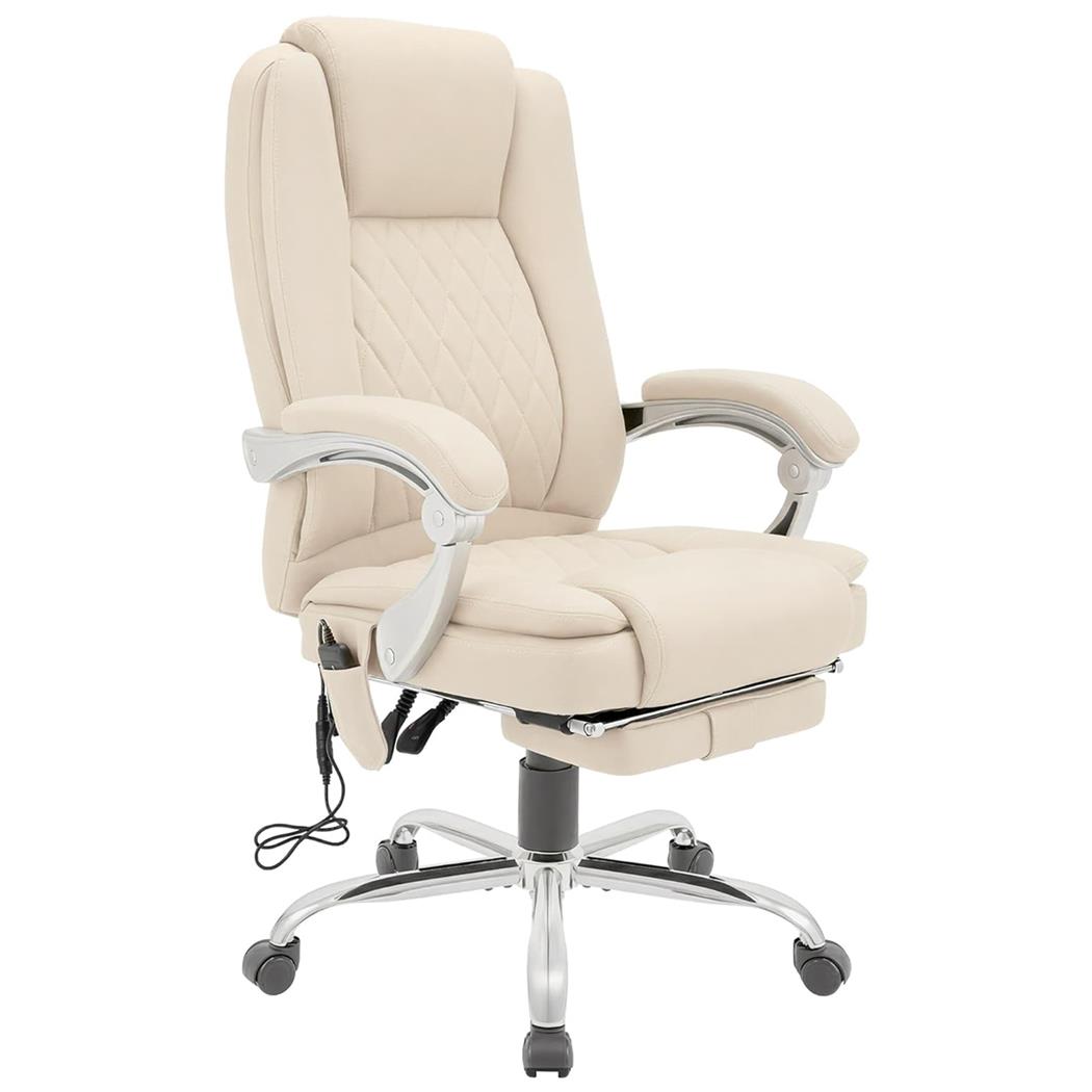 Poltrona da Ufficio CABUYA, Funzione Massaggio e Riscaldante, Reclinabile, Pelle Crema
