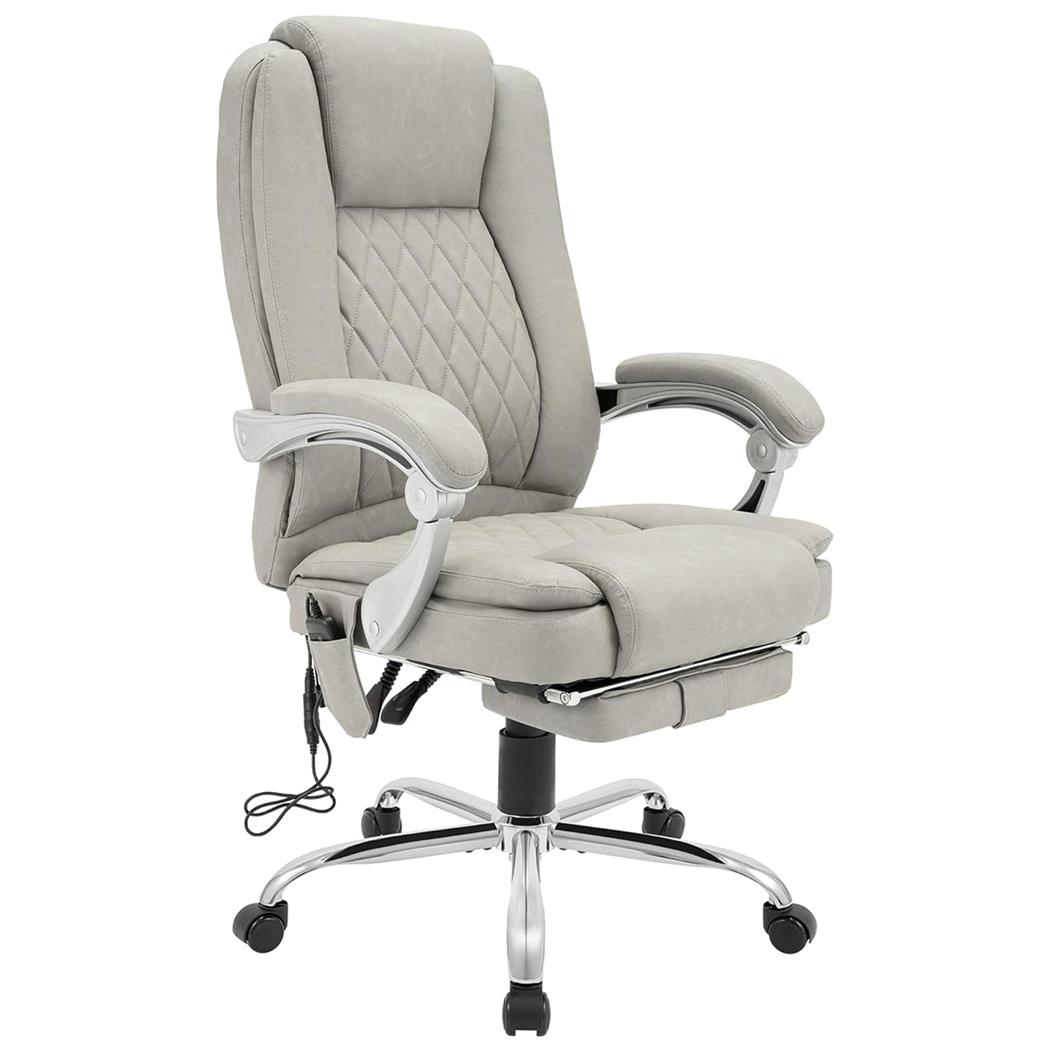 Poltrona da Ufficio CABUYA, Funzione Massaggio e Riscaldante, Reclinabile, Pelle Grigia