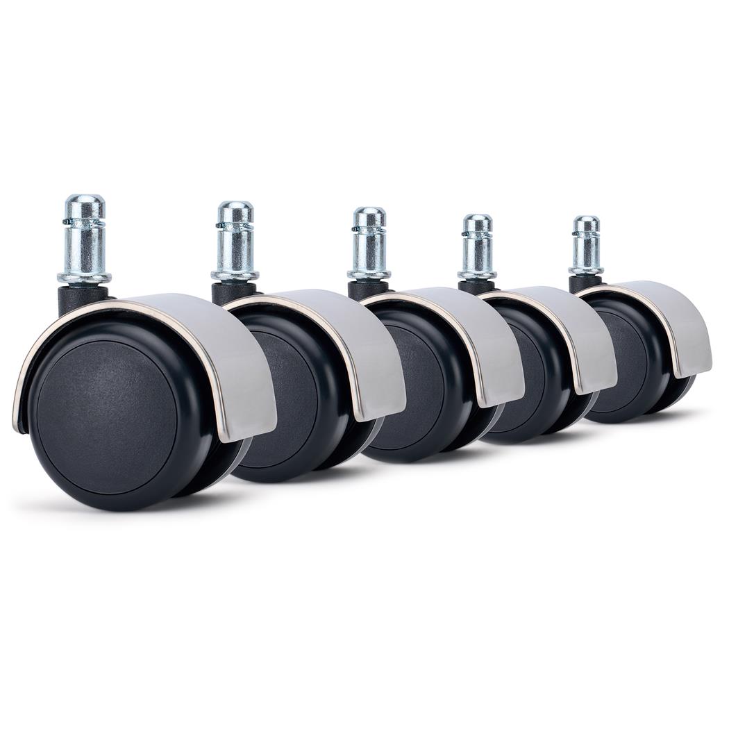5x Ruote per Sedie da Ufficio COVER 11x50mm, Finitura Cromata, Argento