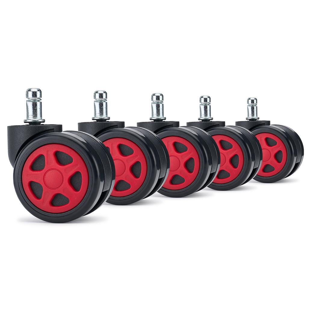 5x Ruote per Sedie da Ufficio SPEED 11x50mm, Design Sportivo, Rosso