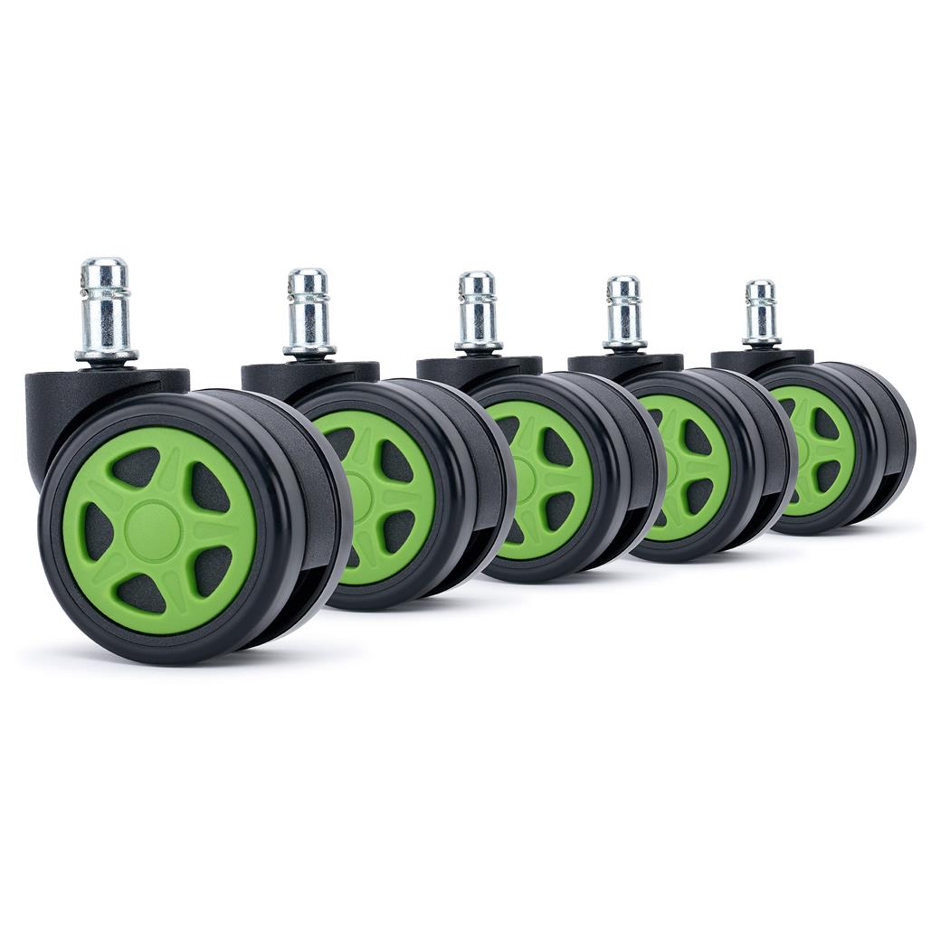 5x Ruote per Sedie da Ufficio SPEED 11x50mm, Design Sportivo, Verde