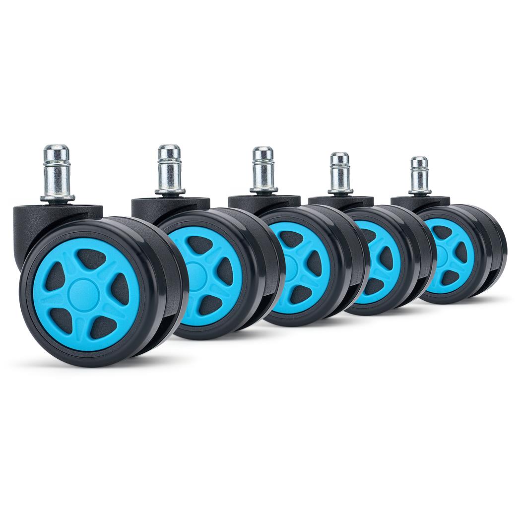 5x Ruote per Sedie da Ufficio SPEED 11x50mm, Design Sportivo, Azzurro