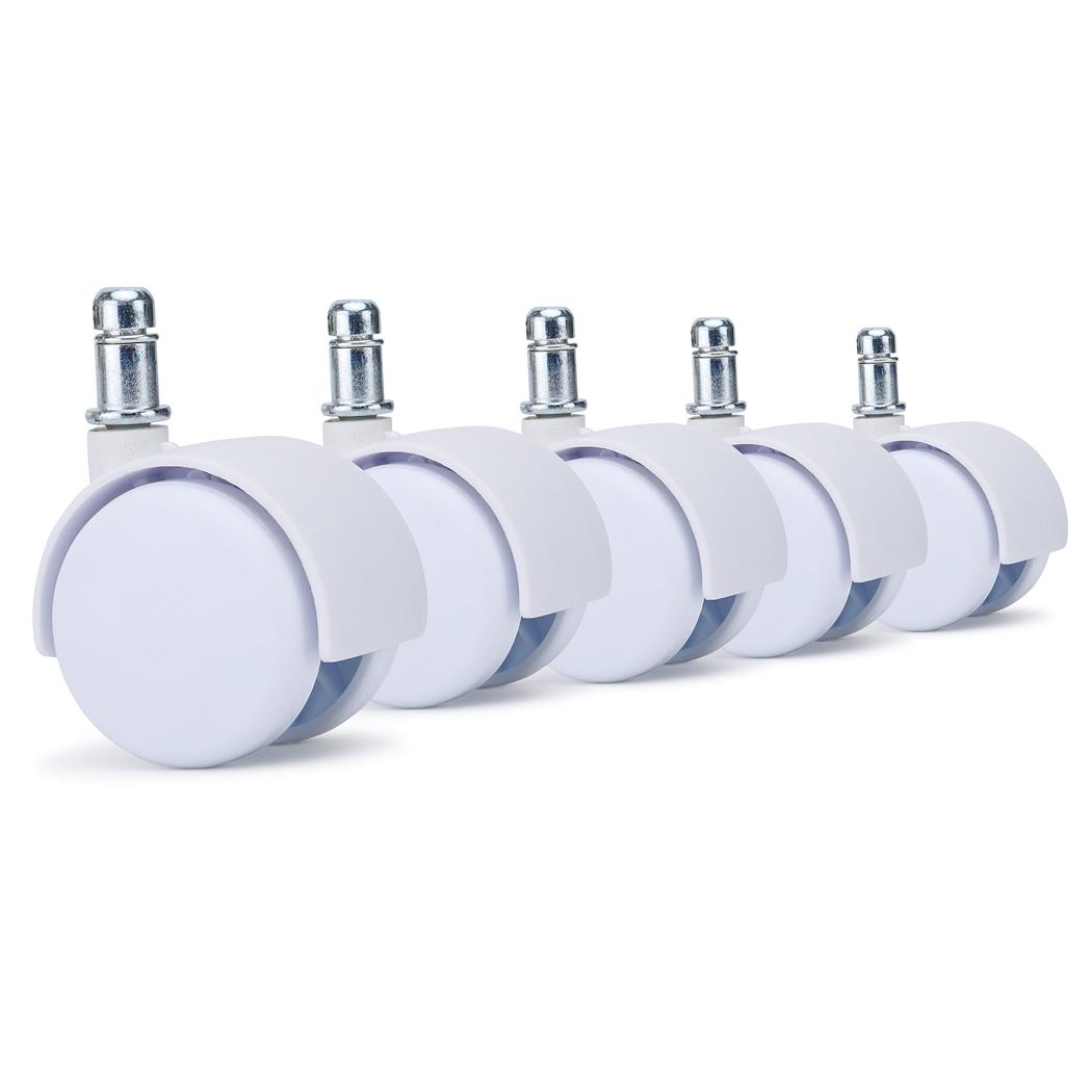 5x Ruote per Sedie da Ufficio MOVE 11x50mm, Dotate di Freno, Bianco