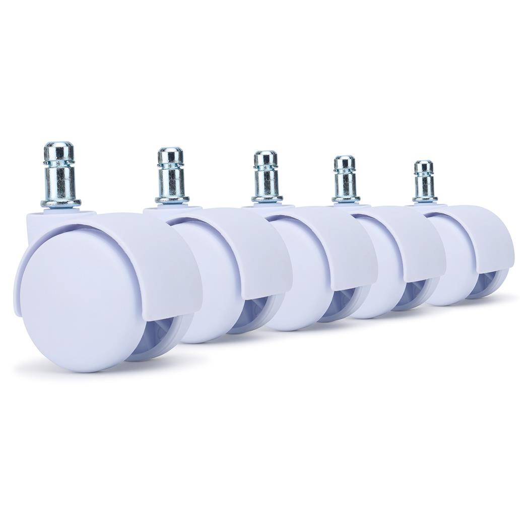 5x Ruote per Sedie da Ufficio SPIN 11x50mm, Minimalista e Funzionale, Bianco