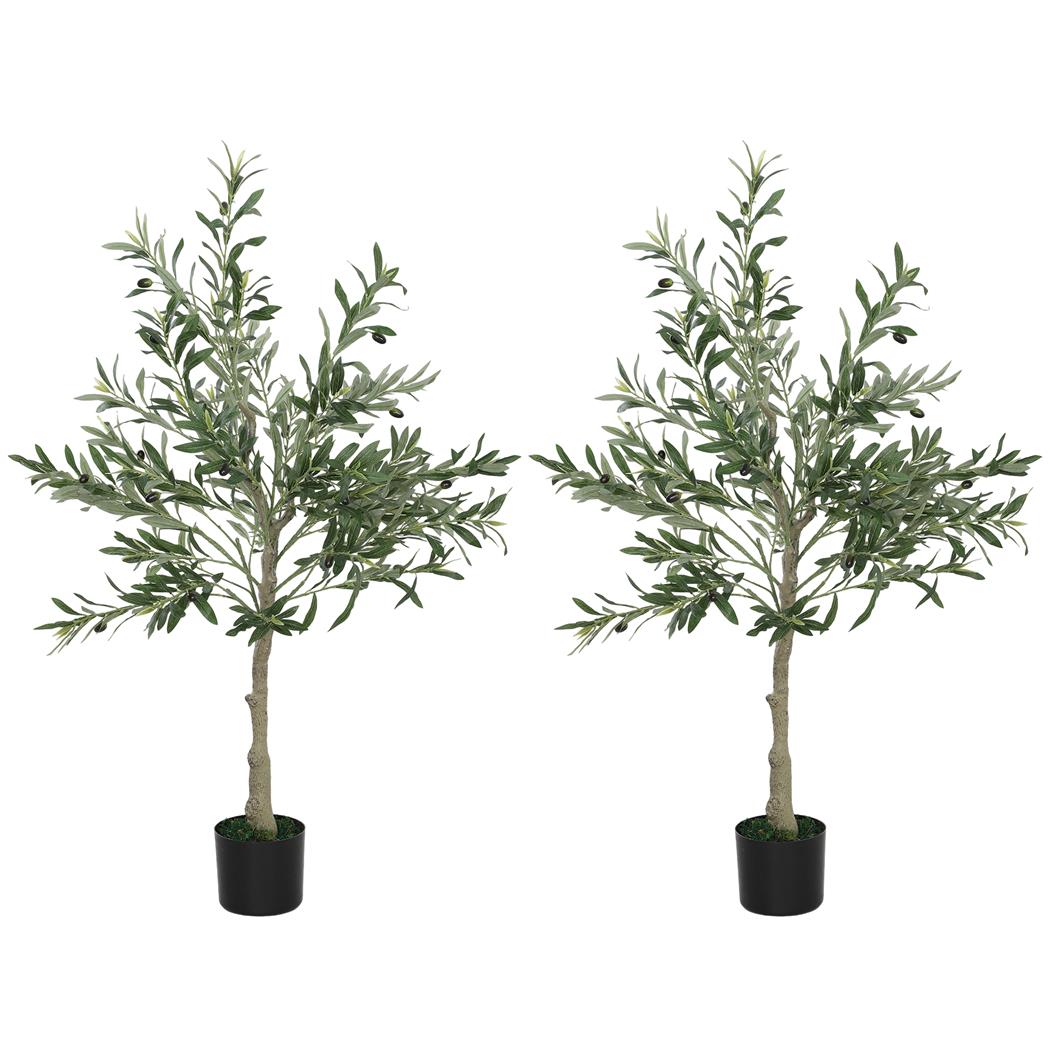 Lotto di 2 Piante per Ufficio VERO, Olivi alti 120cm, Con Foglie e Olive, Verde