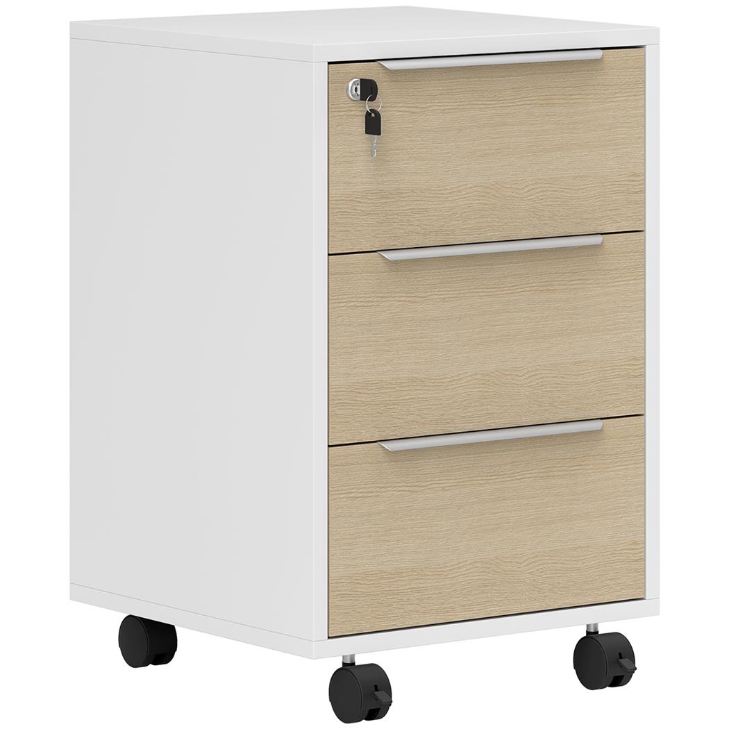 Cassettiera con Ruote AVANA, 40x40x63,5 cm, in Bianco e Rovere