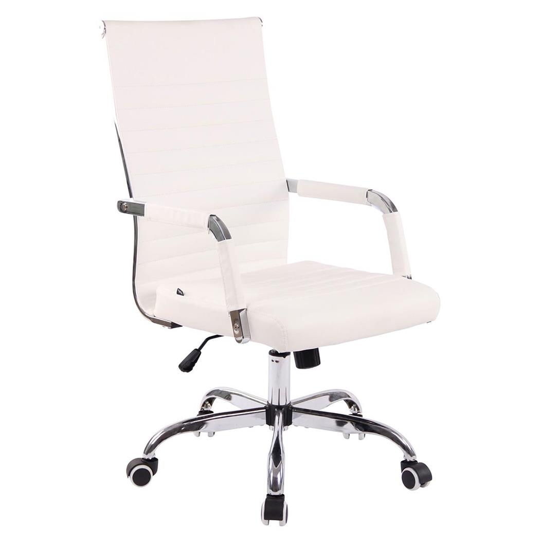 DEMO# Sedia da Ufficio BERLIN, Design Elegante, Base in Metallo, Pelle Bianca