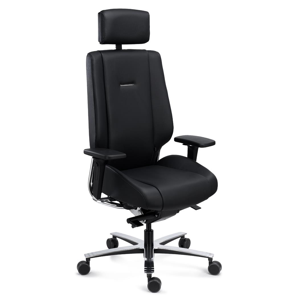 Sedia Ergonomica KRATOS, Alta Gamma, Massimo Comfort, Certificata Uso 24h, Vera Pelle Nera